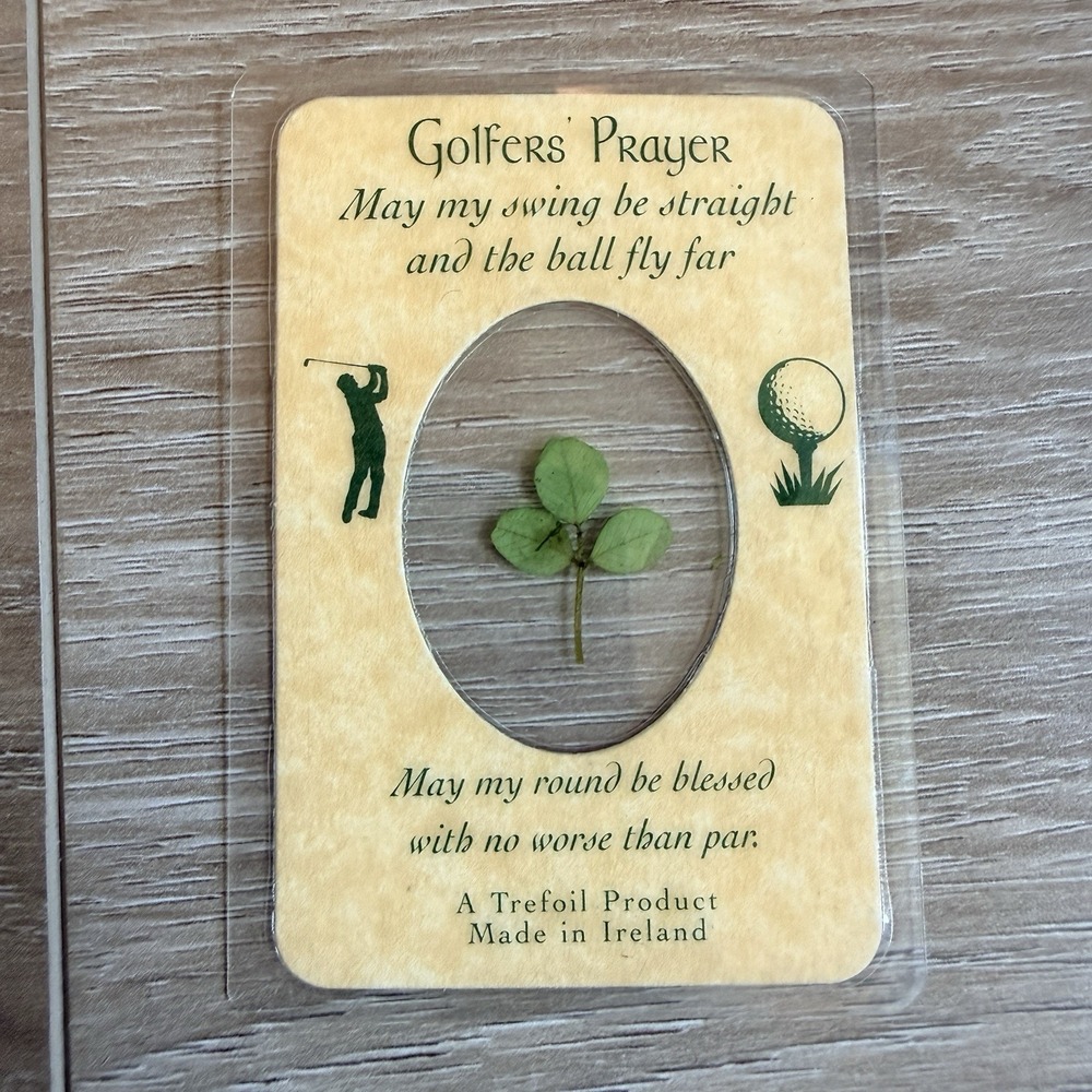 Golfers Prayer with Real Clover From Ireland St Patrick's Vintage Card